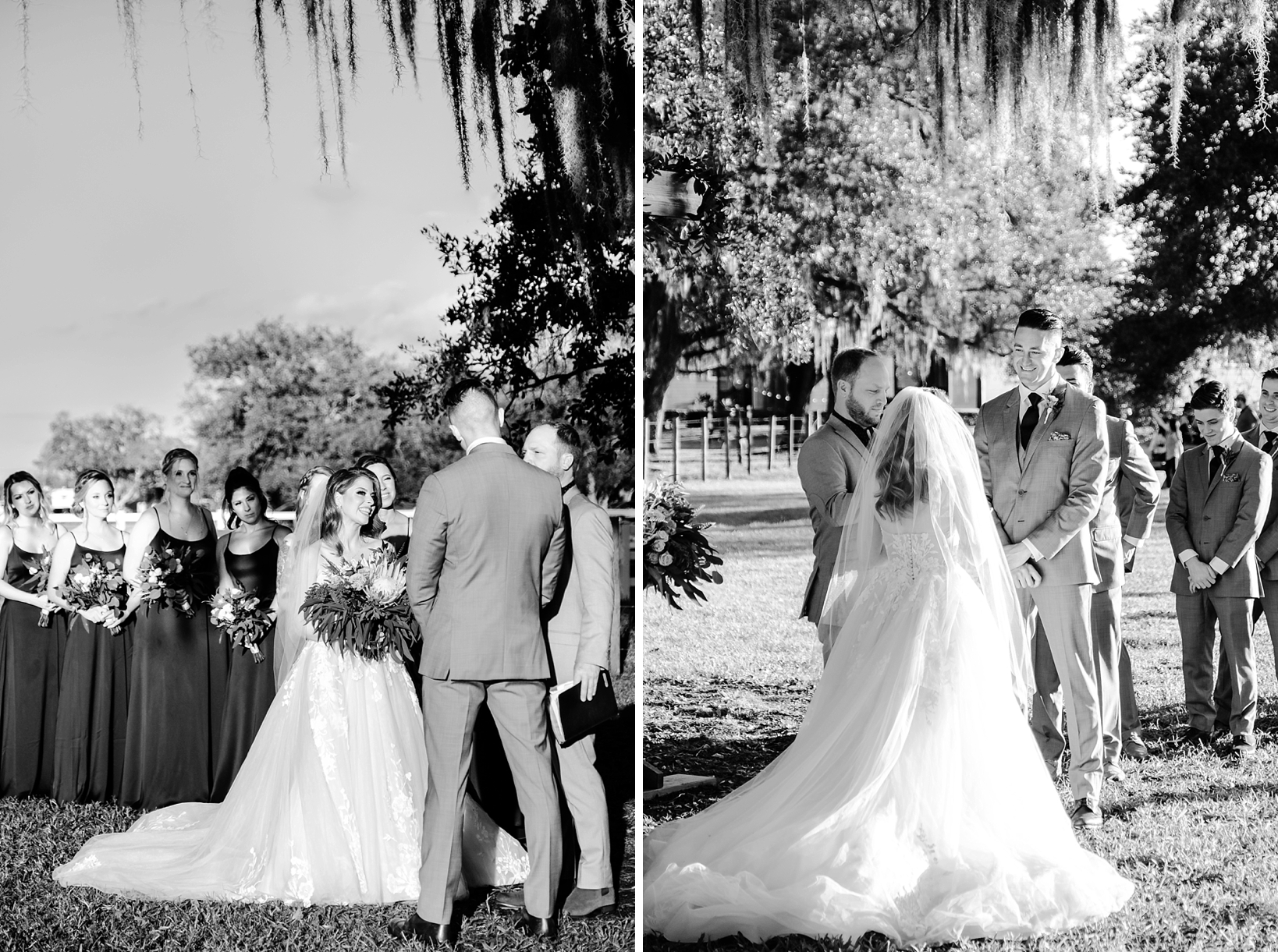 Black and white images of the wedding ceremony