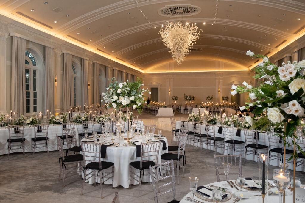 The Grand Ballroom in The Vinoy St Pete is always a marvel to see all decorated for these elegant weddings.